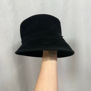Louise Green Vintage Style Black Velvet Velour Bucket Hat Millinery